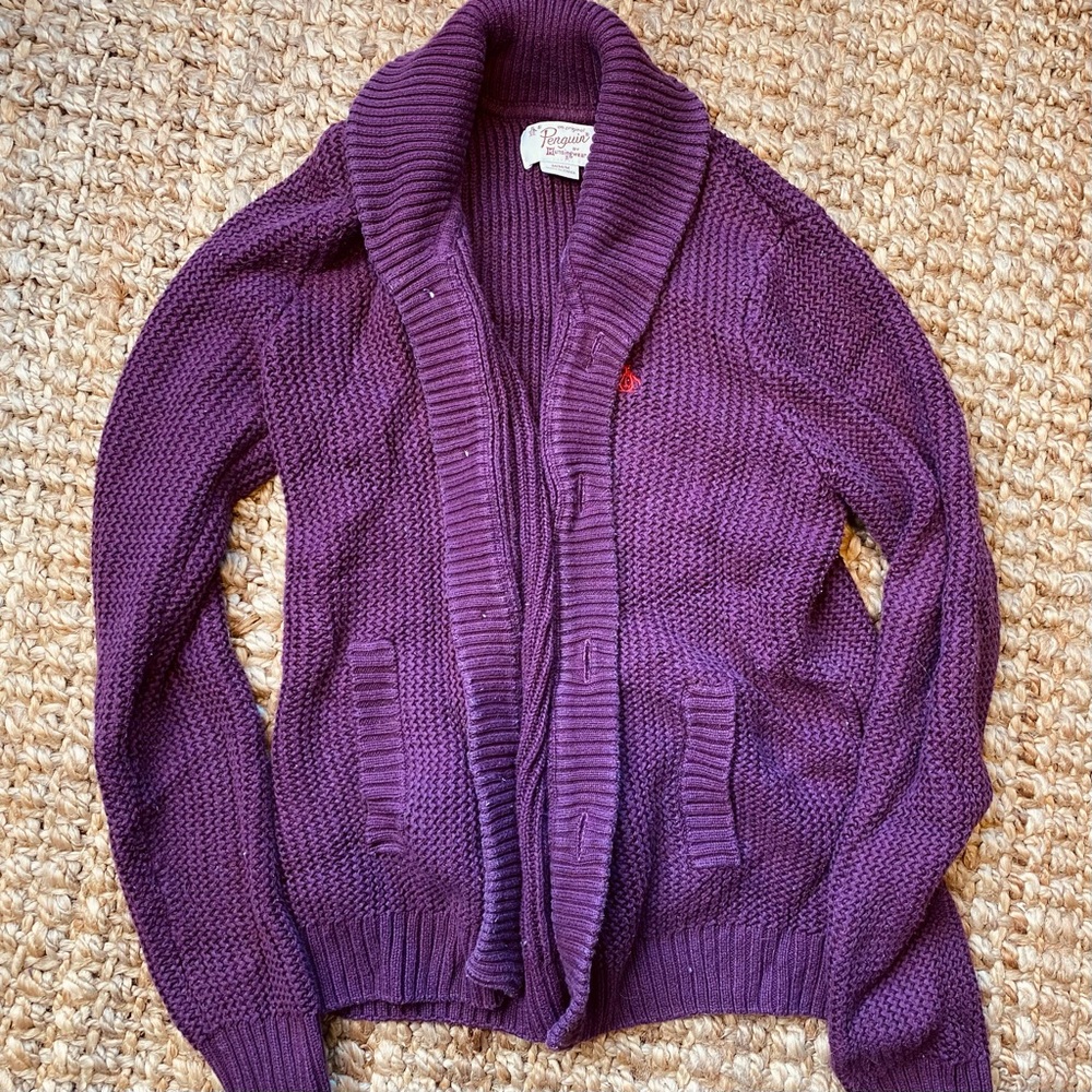 Original Penguin Mens Plum Knit Cardigan - Medium